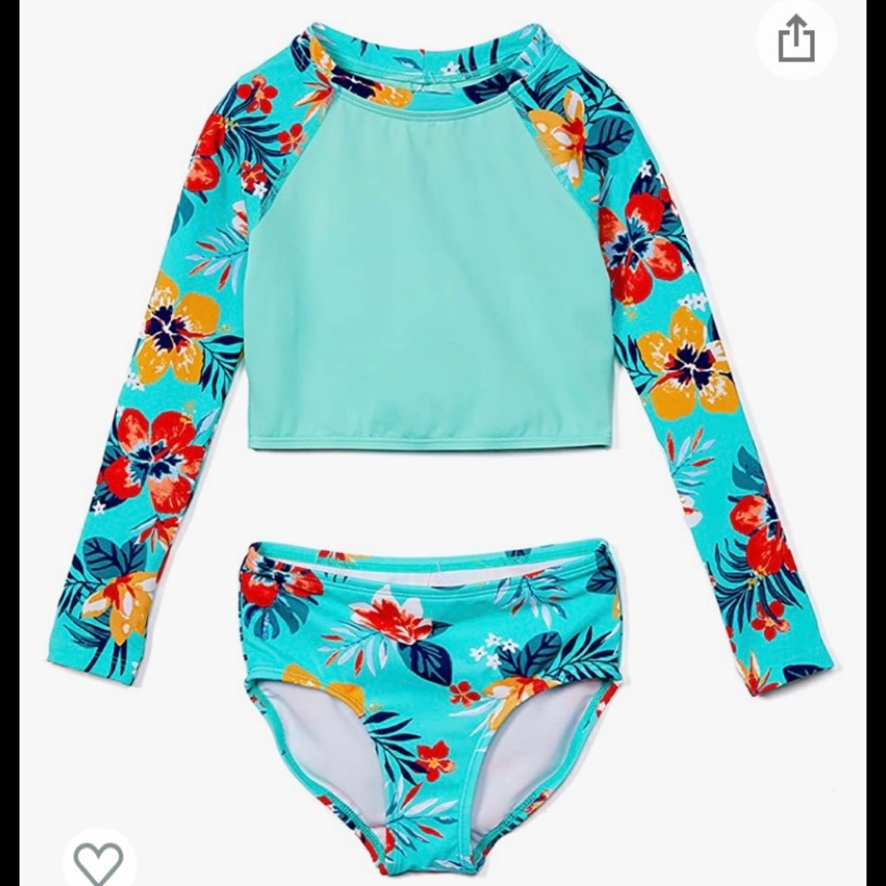 Kanu Surf Girls' Long Sleeve Rashguard UPF 50+ Two Piece Swim Set 10